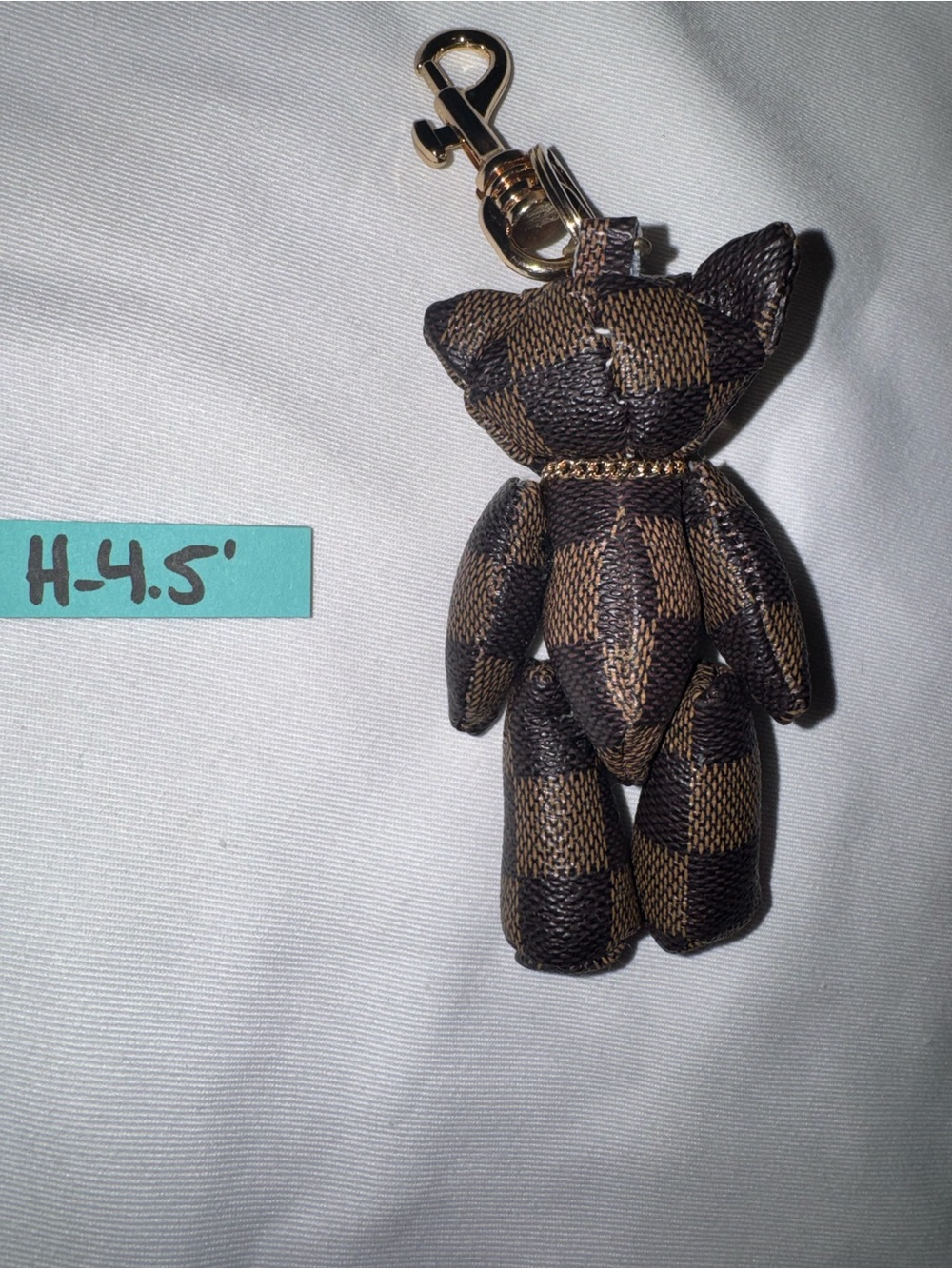 Handmade Designer Canvas Teddy Bear Keychain Brown Check Bag Charm Luxe Style - Picture 3 of 7
